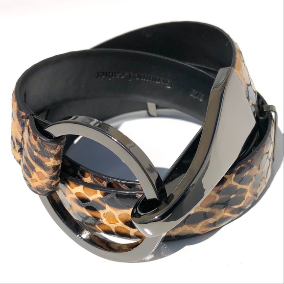 WCM New York leather belt women O/S adjust animal print leopard snake gunmetal - Picture 1 of 16